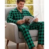 Ekouaer Mens 100% Cotton Pajama Set Long Sleeve Button Down Sleepwear S-3XL(Green Black Buffalo Plaid)