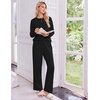 Ekouaer Pajamas for Women Set Cotton Long Sleeve Pjs 2 Piece Lounge Sets(Black)