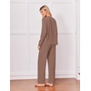 Ekouaer Pajamas for Women Set Cotton Long Sleeve Pjs 2 Piece Lounge Sets(Brown)