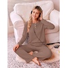 Ekouaer Pajamas for Women Set Cotton Long Sleeve Pjs 2 Piece Lounge Sets(Brown)