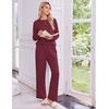 Ekouaer Pajamas for Women Set Cotton Long Sleeve Pjs 2 Piece Lounge Sets(Burgundy)