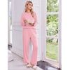 Ekouaer Pajamas for Women Set Cotton Long Sleeve Pjs 2 Piece Lounge Sets(Pink)