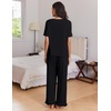 Ekouaer Womens Pajama Set Bamboo Viscose Pj Short Sleeve 2 Piece Lounge Set(Black)