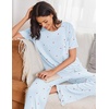 Ekouaer Womens Pajama Set Bamboo Viscose Pj Short Sleeve 2 Piece Lounge Set(Blue Stripe)