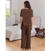 Ekouaer Womens Pajama Set Bamboo Viscose Pj Short Sleeve 2 Piece Lounge Set(Brown)