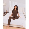 Ekouaer Womens Pajama Set Bamboo Viscose Pj Short Sleeve 2 Piece Lounge Set(Brown)