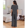 Ekouaer Womens Pajama Set Bamboo Viscose Pj Short Sleeve 2 Piece Lounge Set(Dark Grey)