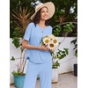 Ekouaer Womens Pajama Set Bamboo Viscose Pj Short Sleeve 2 Piece Lounge Set(Light Blue)
