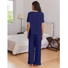 Ekouaer Womens Pajama Set Bamboo Viscose Pj Short Sleeve 2 Piece Lounge Set(Navy Blue)