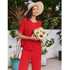 Ekouaer Womens Pajama Set Bamboo Viscose Pj Short Sleeve 2 Piece Lounge Set(Red)