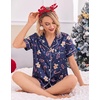 Ekouaer Womens Satin Pajama Set Silk Pj Short Sets 2 Piece Loungewear S-5XL(Blue Christmas Gingerbread)