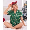 Ekouaer Womens Satin Pajama Set Silk Pj Short Sets 2 Piece Loungewear S-5XL(Green Christmas Gingerbread)