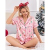 Ekouaer Womens Satin Pajama Set Silk Pj Short Sets 2 Piece Loungewear S-5XL(Pink Christmas Bow)