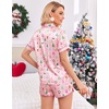 Ekouaer Womens Satin Pajama Set Silk Pj Short Sets 2 Piece Loungewear S-5XL(Pink Christmas Bow)