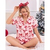 Ekouaer Womens Satin Pajama Set Silk Pj Short Sets 2 Piece Loungewear S-5XL(Pink Christmas Snowman Bow)
