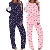 Ekouaer 2 Pack Womens Pajama Sets Long Sleeve Long Pants Pjs Loungewear(Christmas Pink/Christmas Navy)