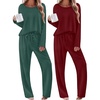 Ekouaer 2 Pack Womens Pajama Sets Long Sleeve Long Pants Pjs Loungewear(Green Dots/Wine)