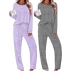 Ekouaer 2 Pack Womens Pajama Sets Long Sleeve Long Pants Pjs Loungewear(Lilac Dots/Black Striped)