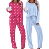 Ekouaer 2 Pack Womens Pajama Sets Long Sleeve Long Pants Pjs Loungewear(Rose Heart/Light Blue Striped)