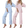 Ekouaer 2 Packs Lounge Set for Women Short Sleeve Pajamas Top and Long Pant(Blue Lines/White Flowers)
