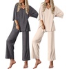 Ekouaer 2 Packs Lounge Set for Women Short Sleeve Pajamas Top and Long Pant(Dark Grey/Champagne)