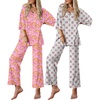 Ekouaer 2 Packs Lounge Set for Women Short Sleeve Pajamas Top and Long Pant(Pink Cashew Flower/Vintage Blooms)