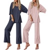 Ekouaer 2 Packs Lounge Set for Women Short Sleeve Pajamas Top and Long Pant(Pink Stripes/Navy Dots)
