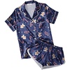 Ekouaer Womens Satin Pajama Set Silk Pj Short Sets 2 Piece Loungewear S-5XL(Blue Christmas Gingerbread)