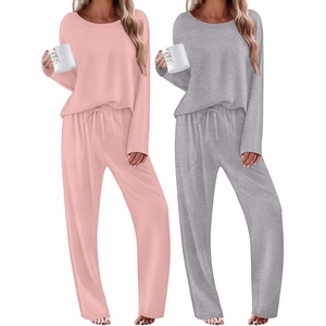 Ekouaer 2 Pack Womens Pajama Sets Long Sleeve Long Pants Pjs Loungewear(Light Pink/Grey)