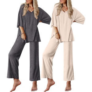 Ekouaer 2 Packs Lounge Set for Women Short Sleeve Pajamas Top and Long Pant(Dark Grey/Champagne)