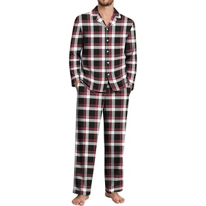 Ekouaer Mens 100% Cotton Pajama Set Long Sleeve Button Down Sleepwear S-3XL(Black Red White Plaid)