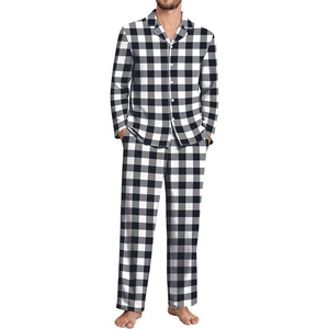 Ekouaer Mens 100% Cotton Pajama Set Long Sleeve Button Down Sleepwear S-3XL(Black White Buffalo Plaid)
