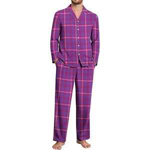 Ekouaer Mens 100% Cotton Pajama Set Long Sleeve Button Down Sleepwear S-3XL(Purple Red Plaid)