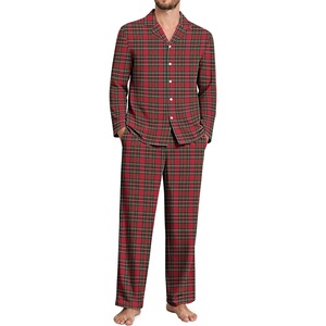 Ekouaer Mens 100% Cotton Pajama Set Long Sleeve Button Down Sleepwear S-3XL(Red Green Plaid)