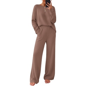 Ekouaer Pajamas for Women Set Cotton Long Sleeve Pjs 2 Piece Lounge Sets(Brown)