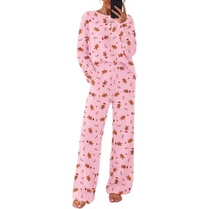 Ekouaer Pajamas for Women Set Cotton Long Sleeve Pjs 2 Piece Lounge Sets(Christmas Pink)