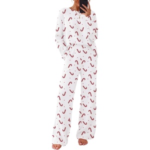 Ekouaer Pajamas for Women Set Cotton Long Sleeve Pjs 2 Piece Lounge Sets(Christmas White)