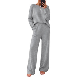 Ekouaer Pajamas for Women Set Cotton Long Sleeve Pjs 2 Piece Lounge Sets(Light Gray)