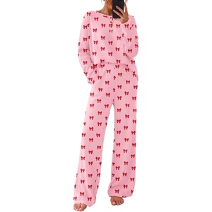 Ekouaer Pajamas for Women Set Cotton Long Sleeve Pjs 2 Piece Lounge Sets(Red Bow)