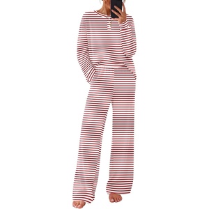 Ekouaer Pajamas for Women Set Cotton Long Sleeve Pjs 2 Piece Lounge Sets(Red Striped)