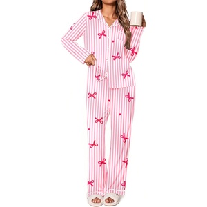 Ekouaer Womens Pajamas Set Classic Sleepwear Long Sleeve Button Up Pjs Sets(Bow Striped)