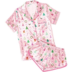 Ekouaer Womens Satin Pajama Set Silk Pj Short Sets 2 Piece Loungewear S-5XL(Pink Christmas Bow)
