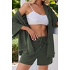 Ekouaer Pajamas for Women Waffle Knit Lounge Set Button Down Loungewear Soft Short Sleeve Pjs Shorts Set S-XXL(Army Green)
