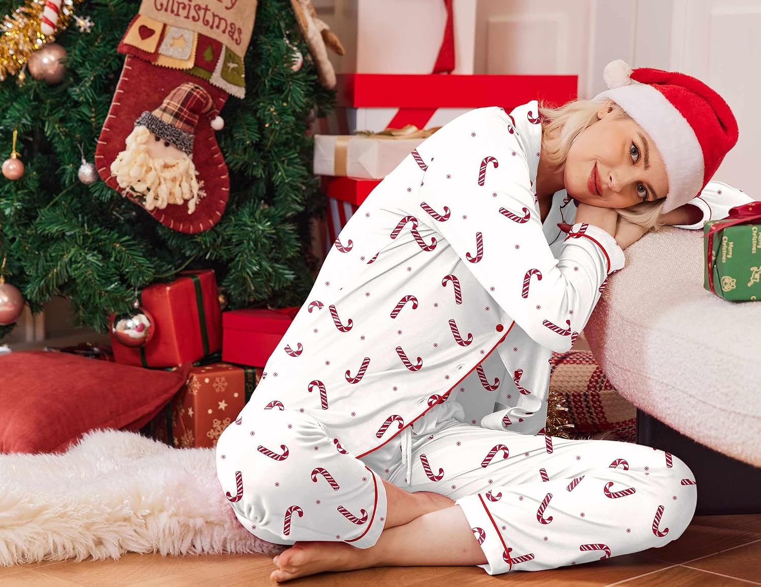 image:imageEkouaer Christmas Pajamas Womens Long Sleeve Holiday Matching Pjs Set