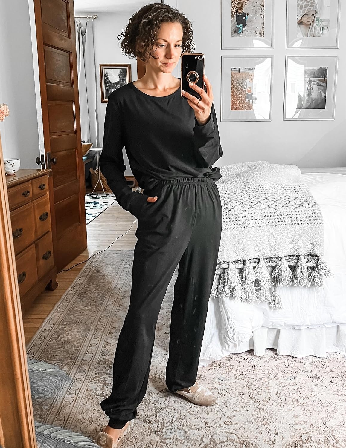 image:imageEkouaer Womens Jogger Pajama Sets Long Sleeve Sleepwear Lounge Sets XSXXLBlack