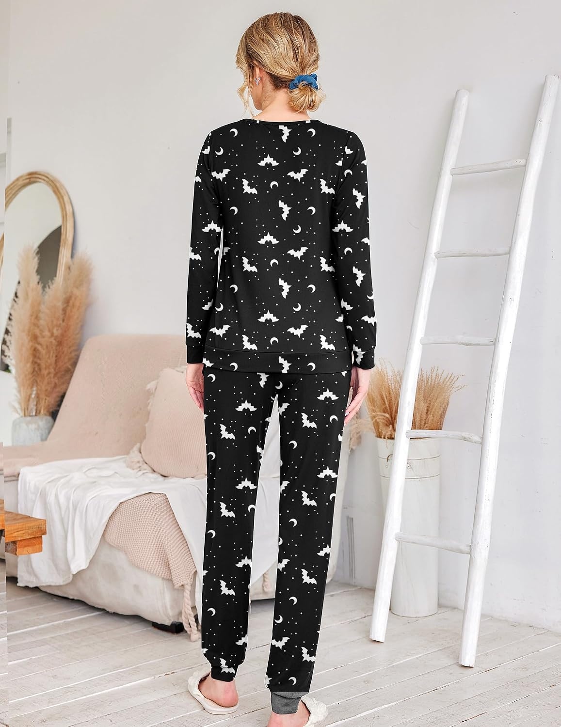 image:imageEkouaer Womens Jogger Pajama Sets Long Sleeve Sleepwear Lounge Sets XSXXLBlack Halloween