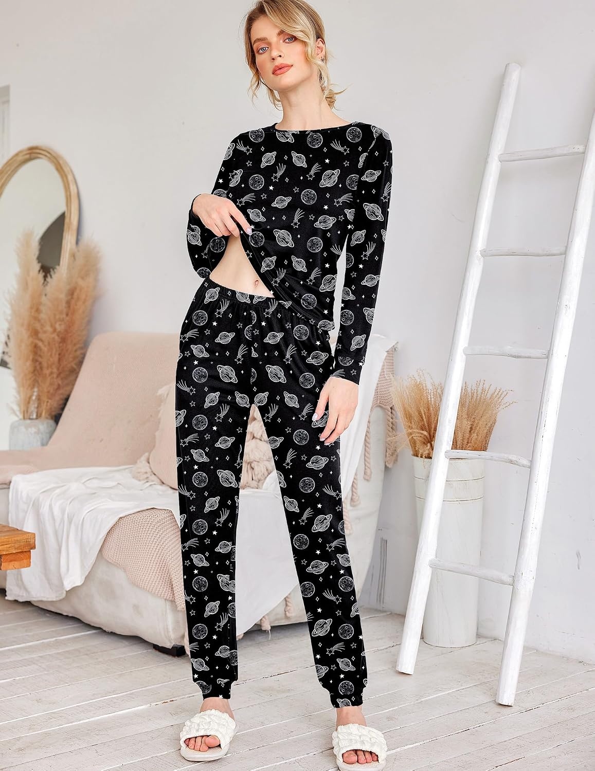 image:imageEkouaer Womens Jogger Pajama Sets Long Sleeve Sleepwear Lounge Sets XSXXLBlack Planet
