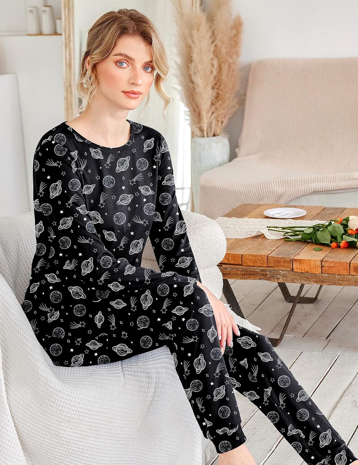 image:imageEkouaer Womens Jogger Pajama Sets Long Sleeve Sleepwear Lounge Sets XSXXLBlack Planet