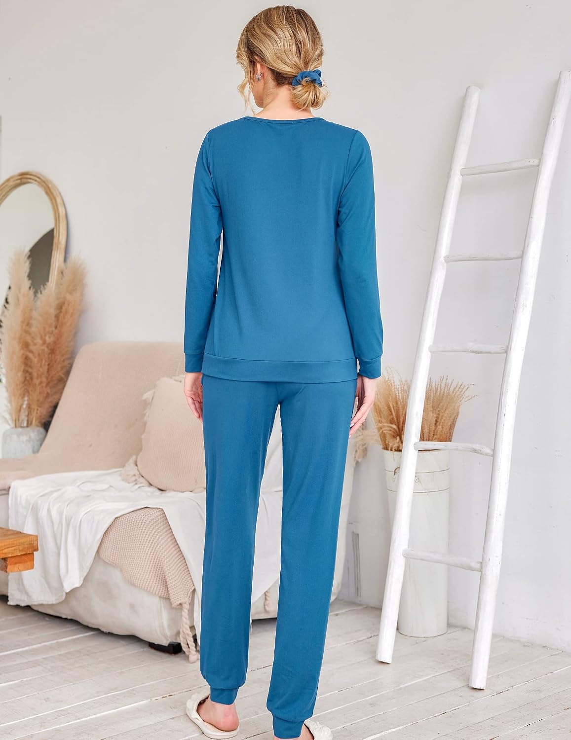 image:imageEkouaer Womens Jogger Pajama Sets Long Sleeve Sleepwear Lounge Sets XSXXLBlue Green