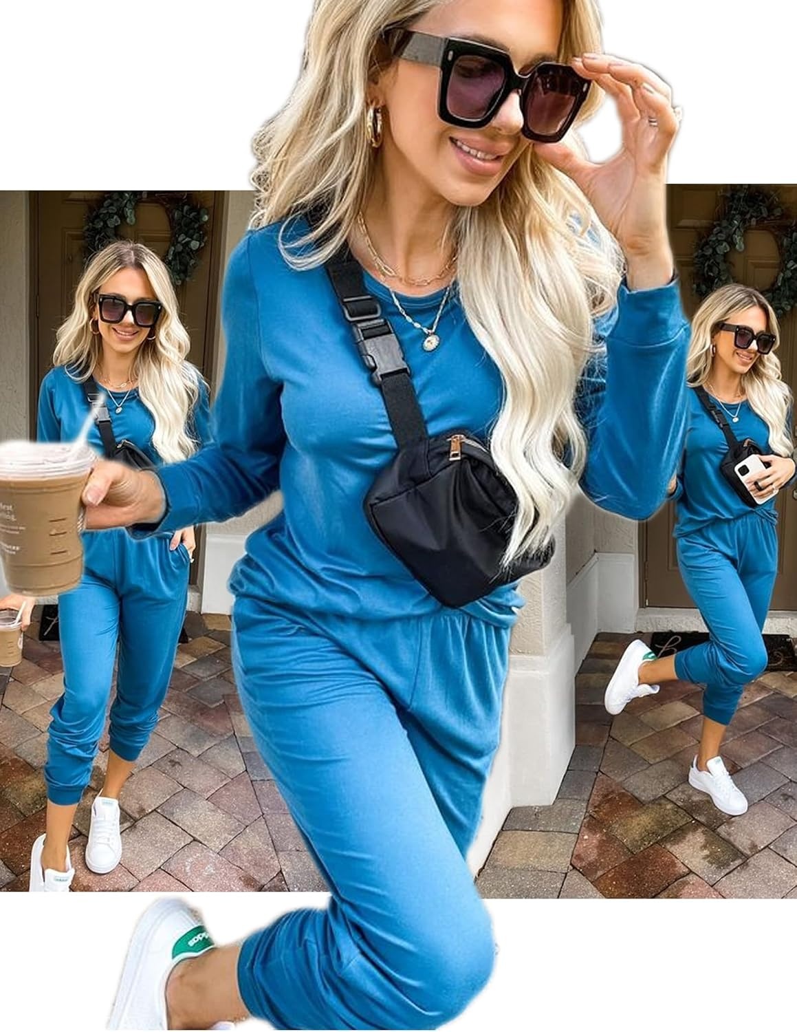 image:imageEkouaer Womens Jogger Pajama Sets Long Sleeve Sleepwear Lounge Sets XSXXLBlue Green